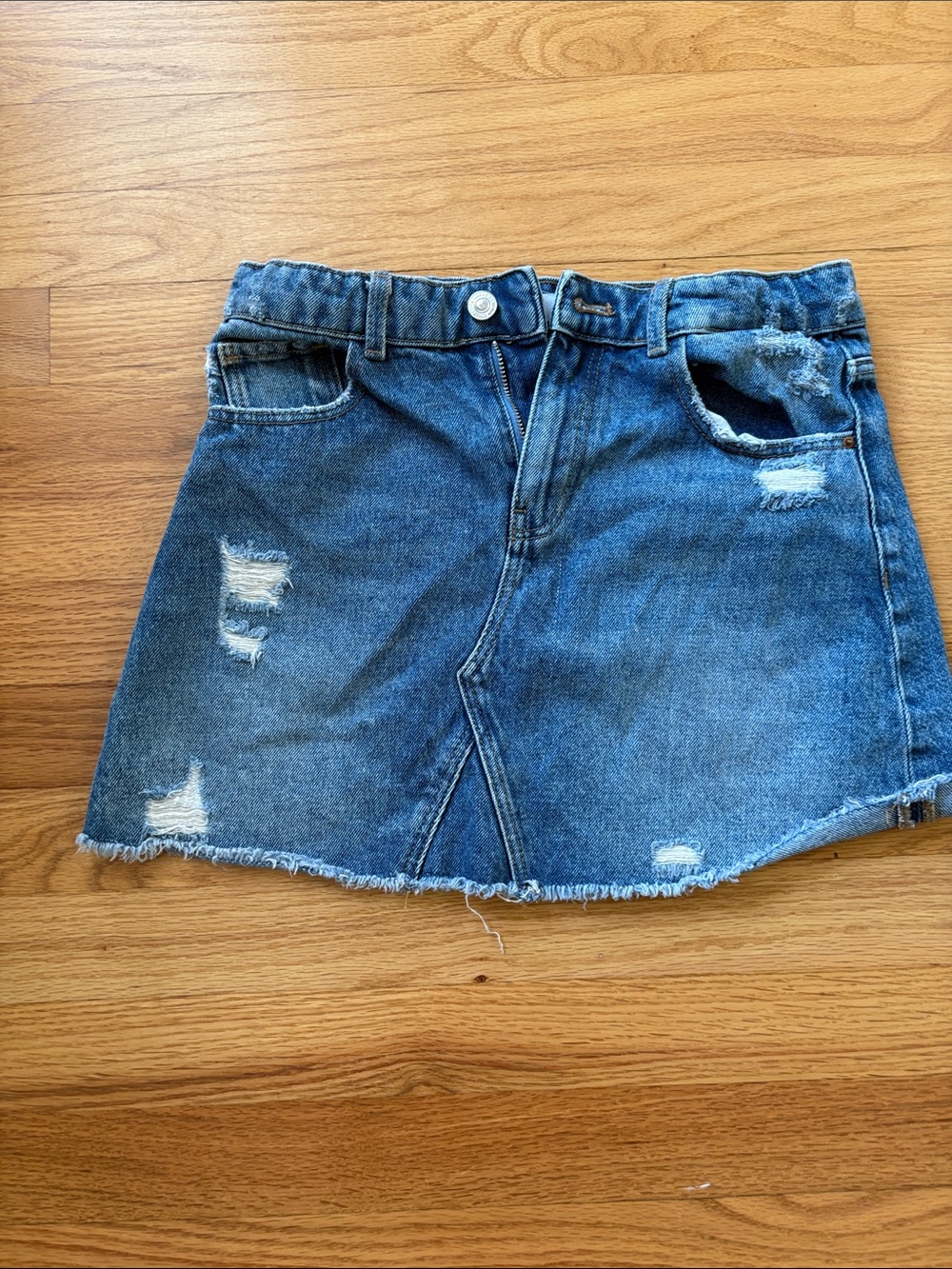 Zara Girls Denim Distressed Mini Skirt - Blue